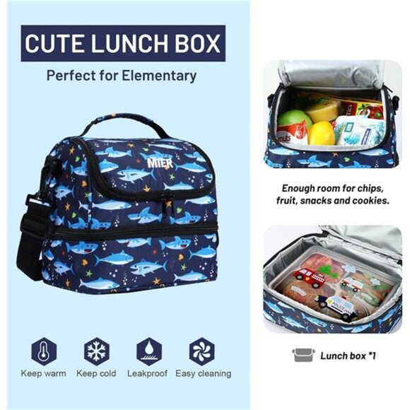MIER 2 Compartment Kids Small Lunch Box Bag for Boys Girls Toddlers, Double Deck - Picture 5 of 8